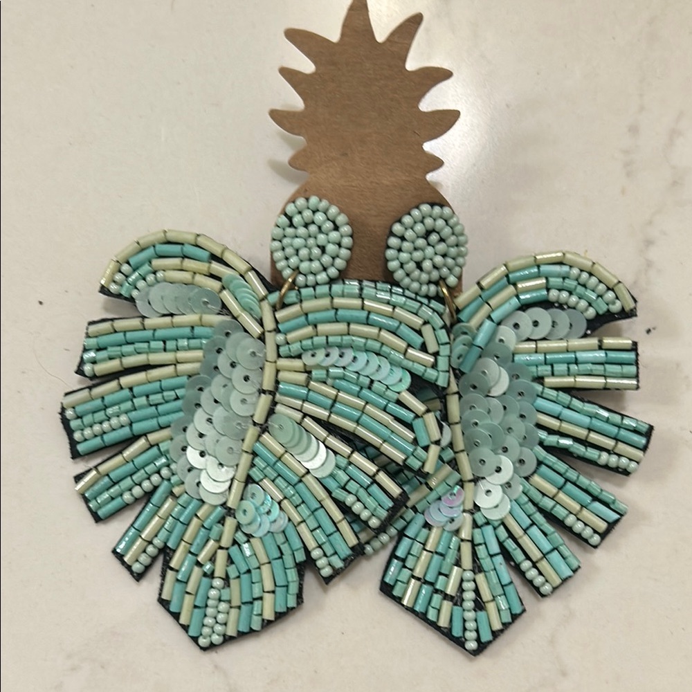 Beaded Statement Earrings in Mint Green